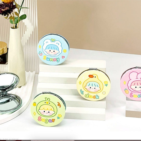 Cute Girl Pocket Mirror – Compact & Stylish Round Makeup Mirror