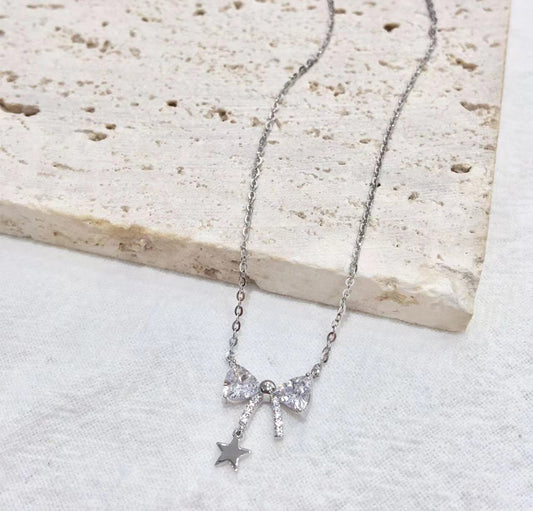 S925 Sterling Silver Bow Necklace – Elegant & Adjustable Jewelry