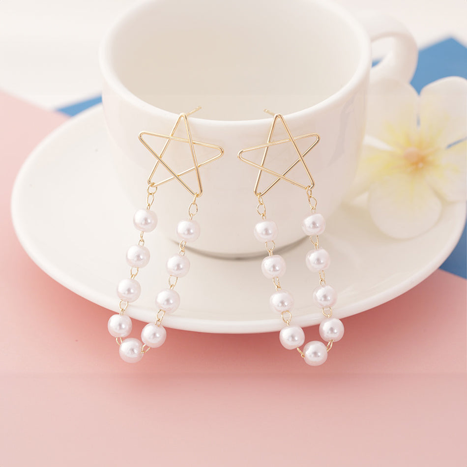 Starry Cascade Pearl Drop Earrings – Elegant & Timeless Jewelry