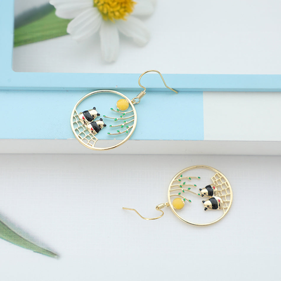 Panda Circle Chic Drop Earrings – Elegant & Playful Jewelry Accessory