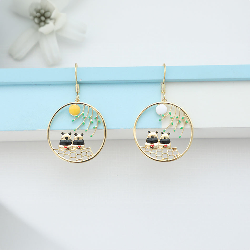 Panda Circle Chic Drop Earrings – Elegant & Playful Jewelry Accessory