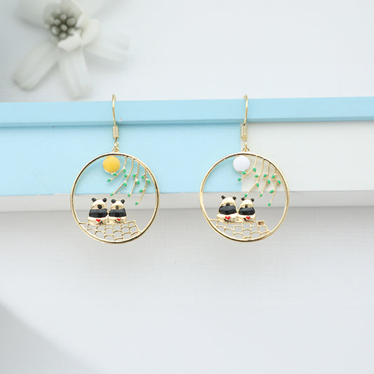 Panda Circle Chic Drop Earrings – Elegant & Playful Jewelry Accessory