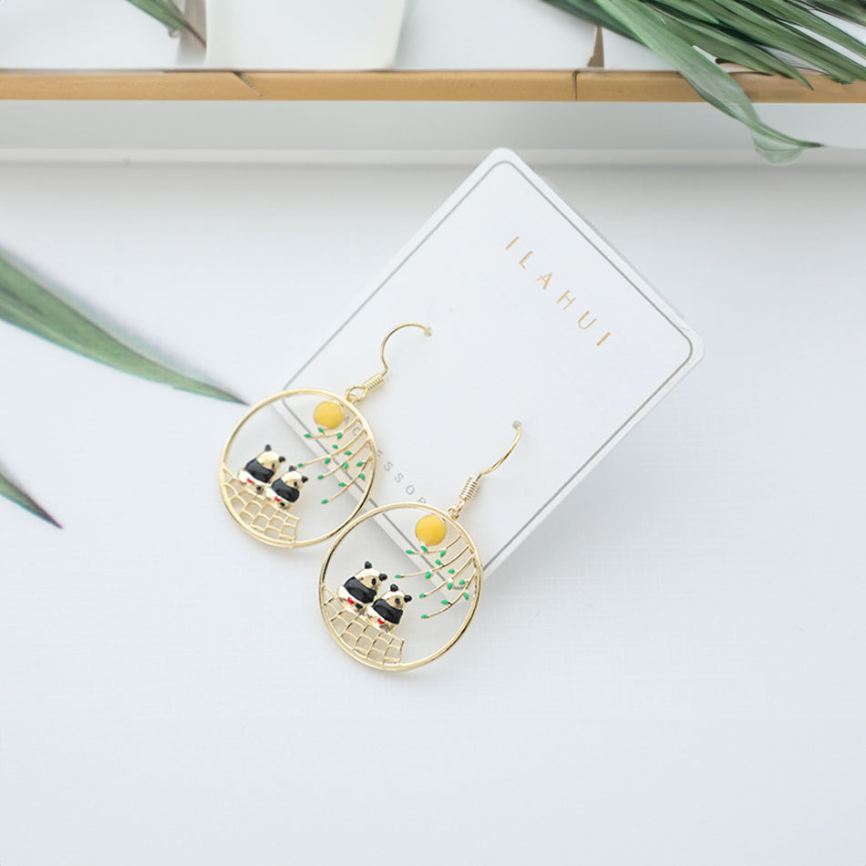 Panda Circle Chic Drop Earrings – Elegant & Playful Jewelry Accessory