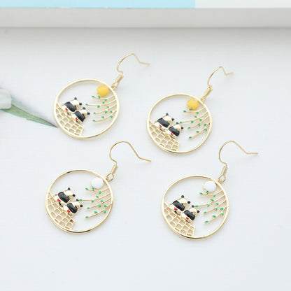 Panda Circle Chic Drop Earrings – Elegant & Playful Jewelry Accessory