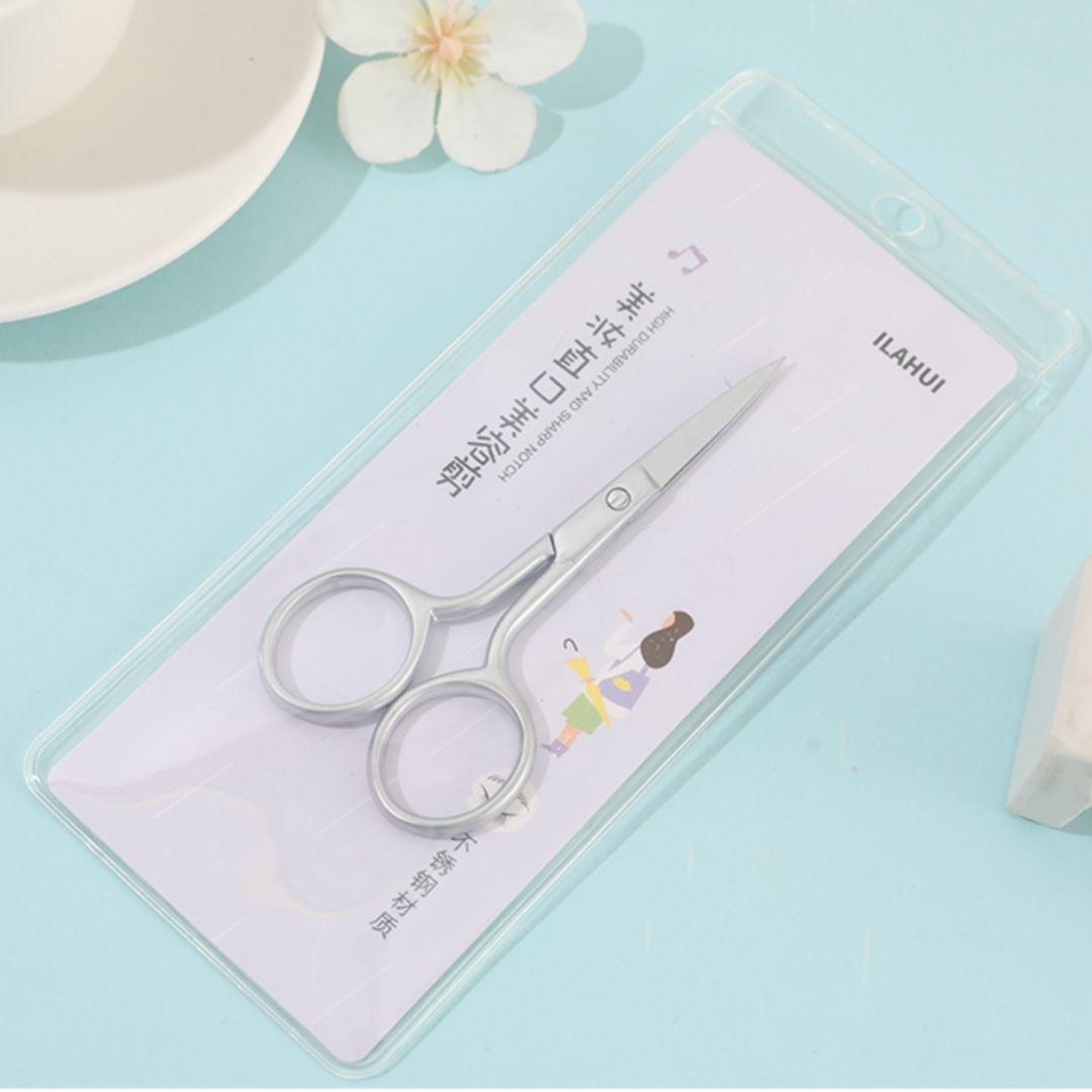 Silver Curved-Tip Beauty Scissors – Precision Trimming for Eyebrows & Facial Hair